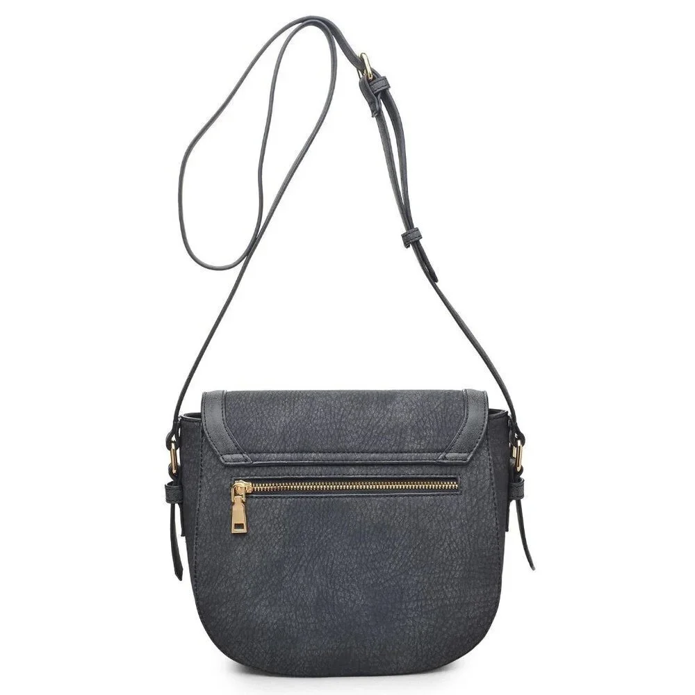 Crossbody Shoulder Strap Dark Grey Vegan Faux Leather Messenger Bag
